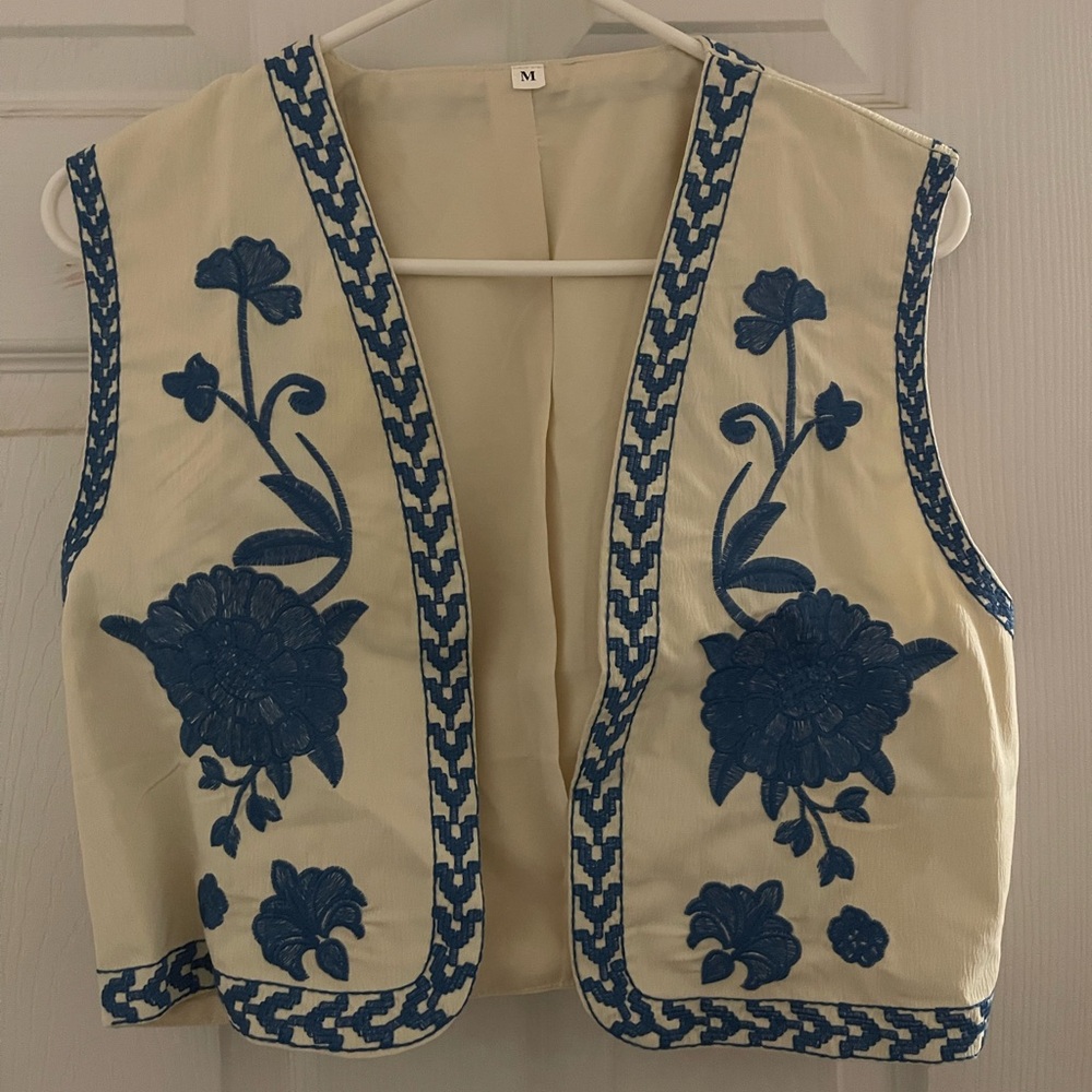 Amazon Cream and Blue Embroidered Vest